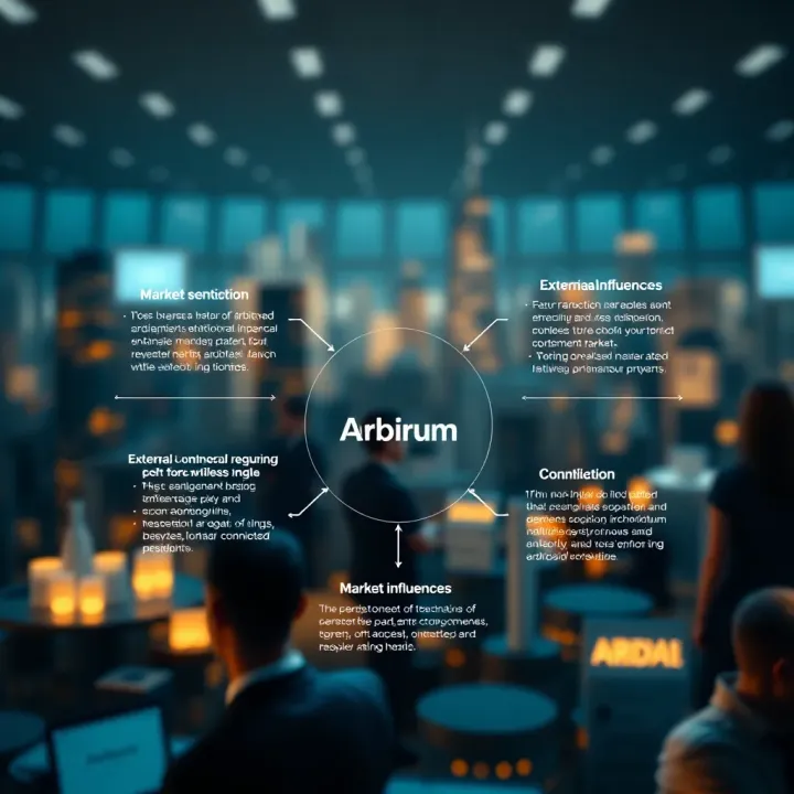 Key Factors Influencing Arbitrum's Market Valuation Diagram illustrating factors affecting Arbitrum's valuation including technology, market sentiment, and external influences