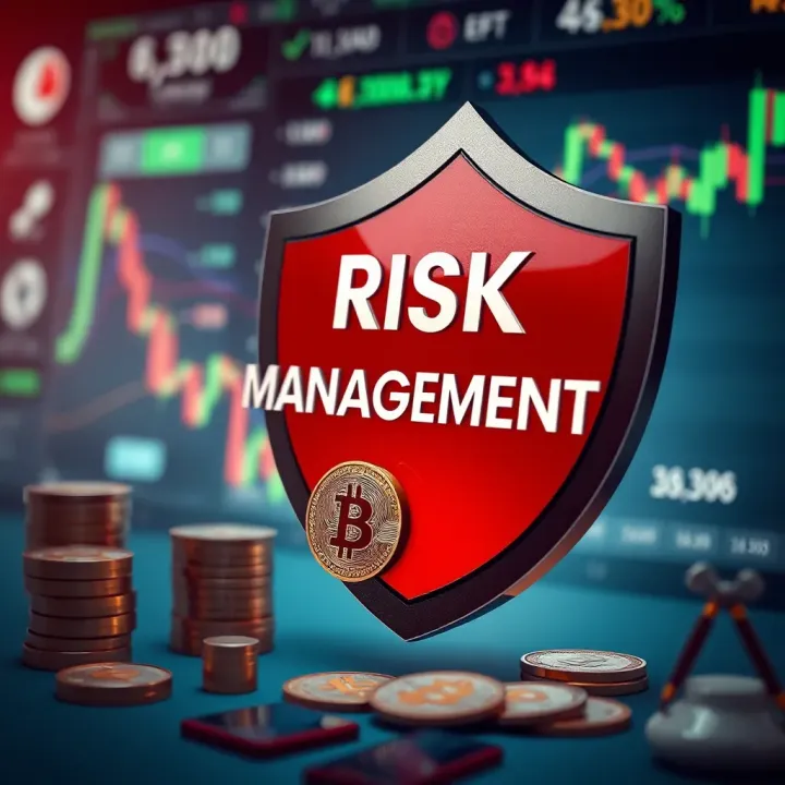 Conceptual illustration of risk management with shield and currency symbols