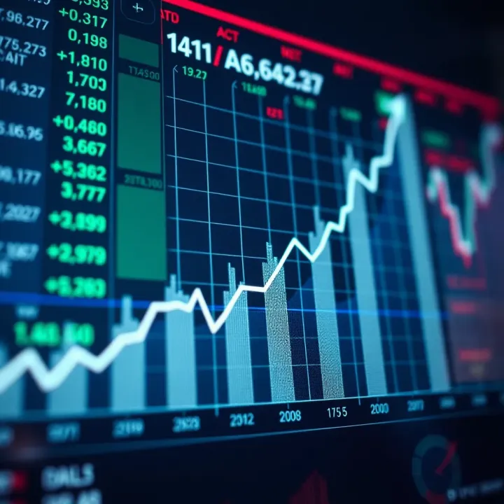 Graph showing upward trend with financial data points
