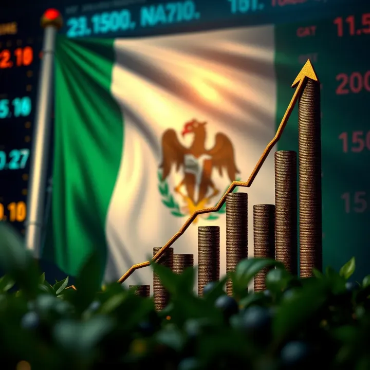 Chart showing upward financial growth with Nigerian flag colors in the background