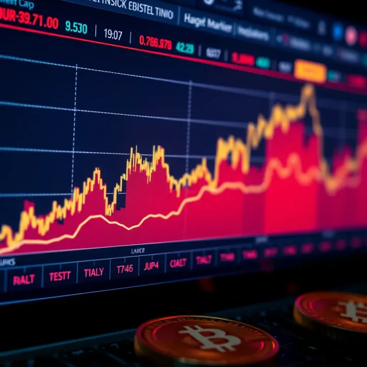 Graph displaying fluctuating Bitcoin price trends over time with key market indicators
