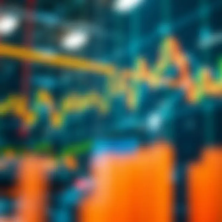 Visual representation of algorithmic trading with digital charts and coded data streams