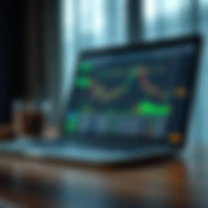 Illustration of a laptop displaying a binary options trading platform with financial charts and indicators