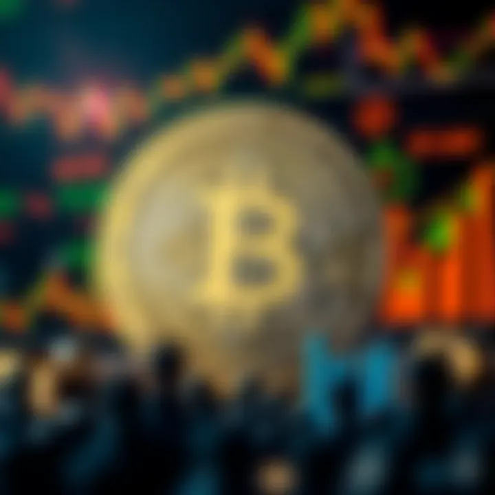 Conceptual graphic of Bitcoin surrounded by digital data and financial icons reflecting market analysis