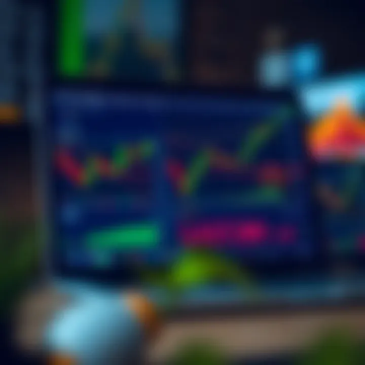 Illustration of a laptop displaying various financial charts and broker platform interface