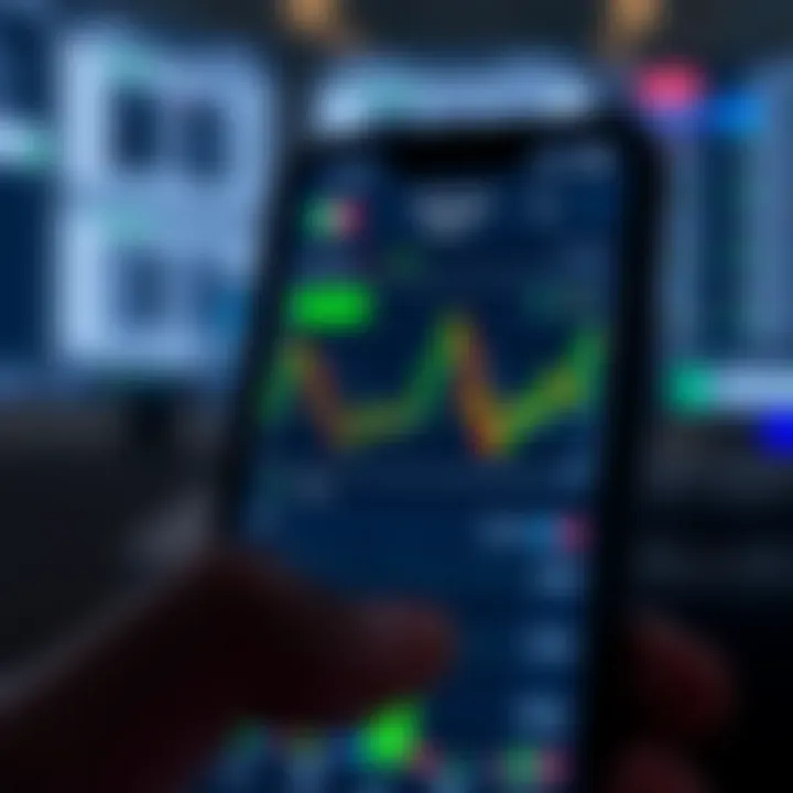 Mobile phone screen showing forex trading signals and app interface
