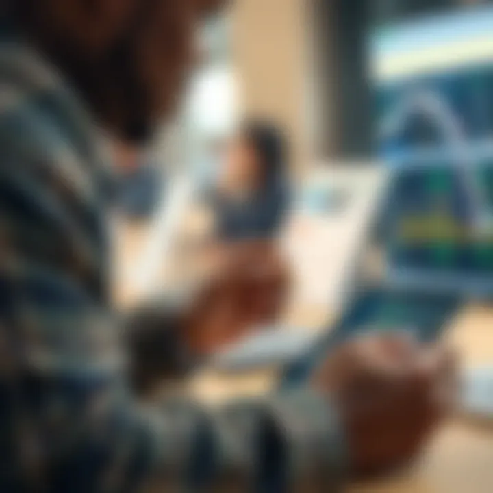 Comparing Features of Online Trading Apps User comparing features of different online trading applications on a digital tablet