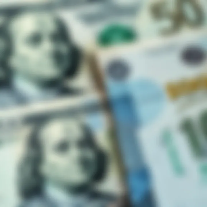 Close-up of US dollar bills and Nigerian naira banknotes side by side