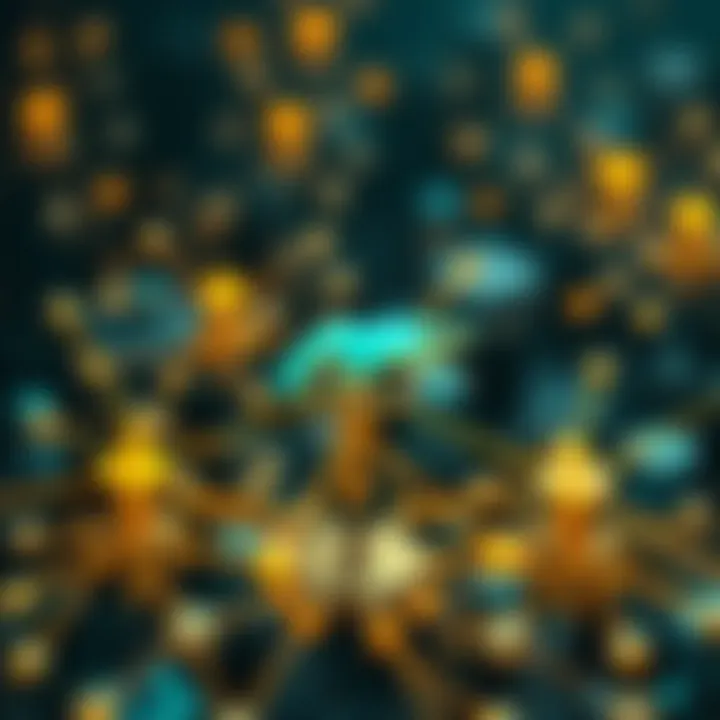 Illustration of blockchain technology and network nodes representing Elrond Network's infrastructure