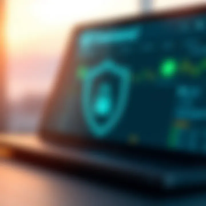 Secure digital platform with shield and lock icons representing safety in financial transactions