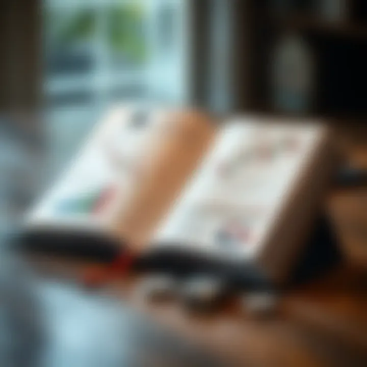 In-depth Chart Pattern Analysis in Investment Guidebook Open book showing detailed charts and technical analysis illustrations for investment strategies