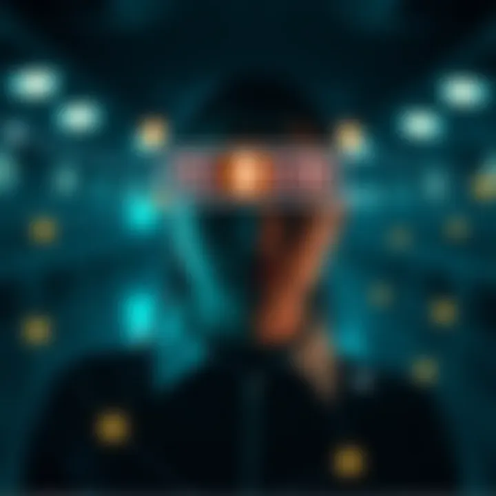 Illustration of a digital avatar symbolizing a female bitcoin trader using a binary code username in a decentralized network environment