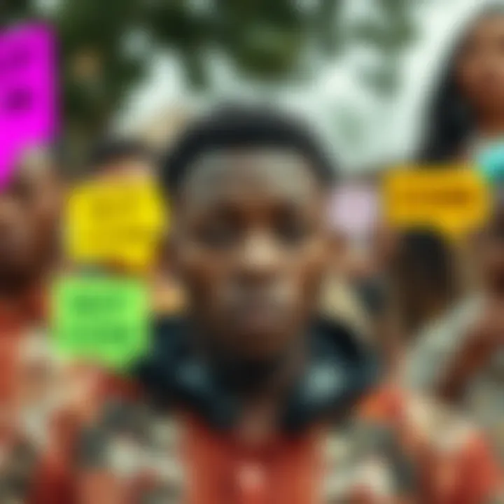 Visual representation of Nigerian street slang with colorful text bubbles highlighting the phrase 'not coin' in social interaction