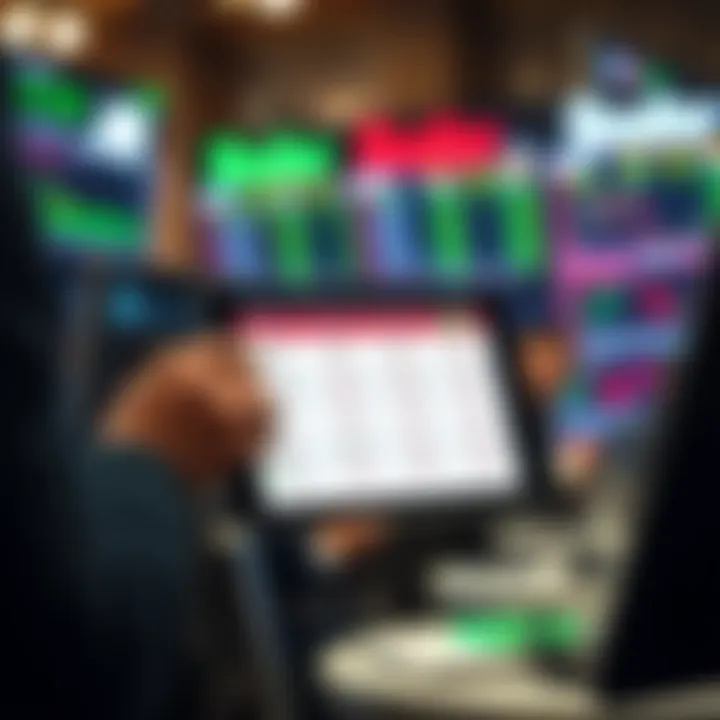 Illustration showing a trader comparing different proprietary trading firm challenge costs on a digital device
