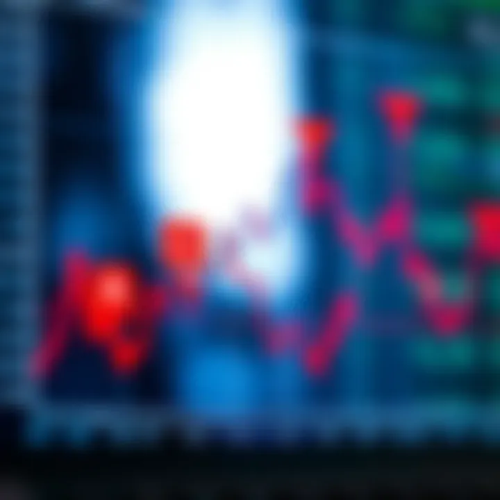 Evaluating Forex Signals and Managing Trading Risks Graph showing upward and downward market trends with icons representing risk assessment and signal evaluation.