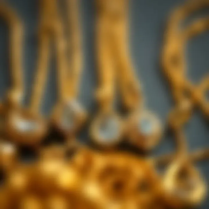 Close-up of gold jewelry pieces showing different purity levels