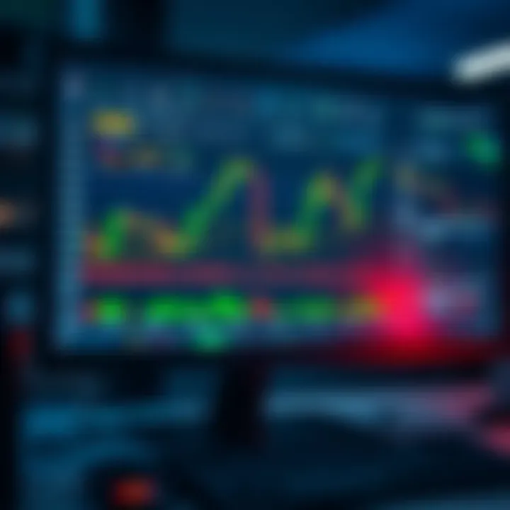 Illustration of computer screen showing forex trading platform with multiple currency pairs and analytical tools