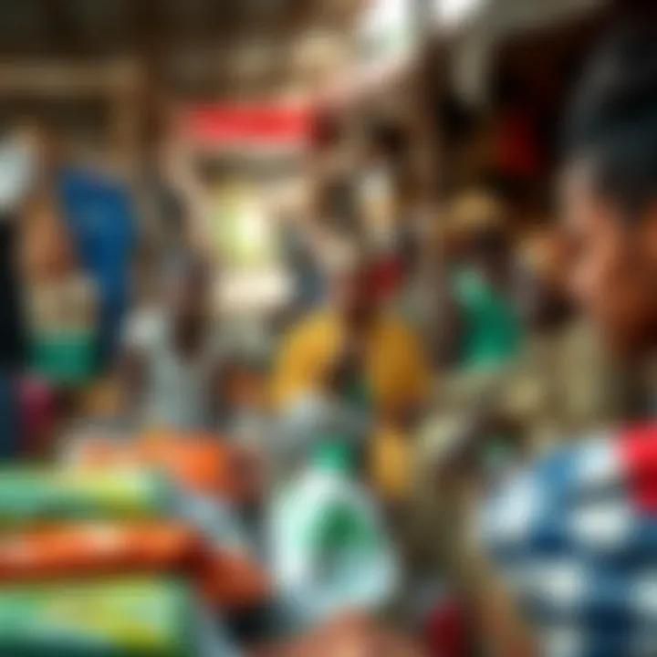 A market scene showing diverse Nigerian traders and various products symbolizing legitimate income opportunities