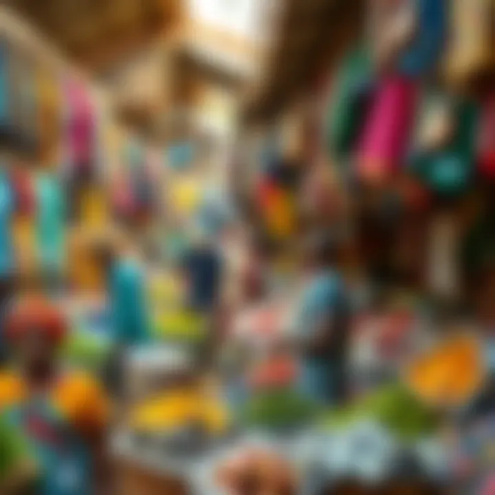 Colorful stalls displaying fresh produce and textiles in a bustling Kwakol market