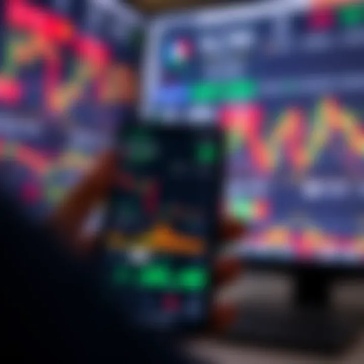 Smartphone displaying a variety of financial market charts and trading options