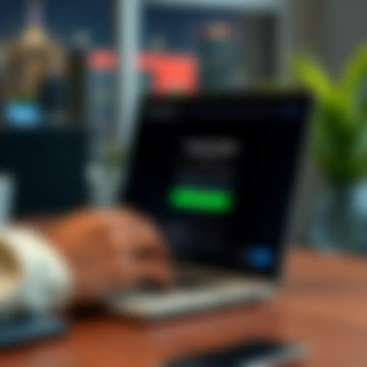 User securely logging into financial trading platform on laptop