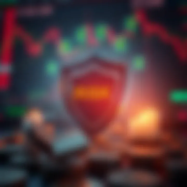 Conceptual visualization of risk management in forex with protective shields and currency symbols