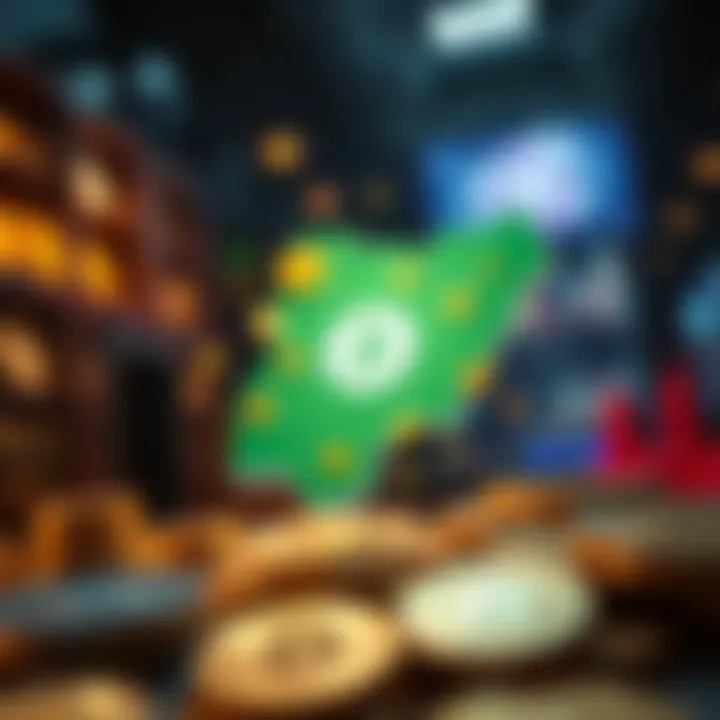 Impact of Tapswap Listing on Nigerian Cryptocurrency Market Conceptual graphic representing the Nigerian cryptocurrency market with digital currency icons and a map of Nigeria