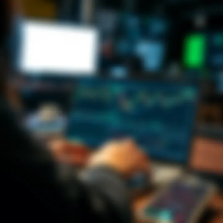 A trader analyzing forex charts on a laptop with Instagram open, showing active community engagement and shared trading strategies