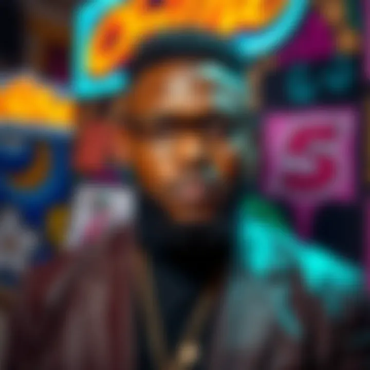 Portrait of Uche Paragon in a stylish outfit against a vibrant entertainment backdrop