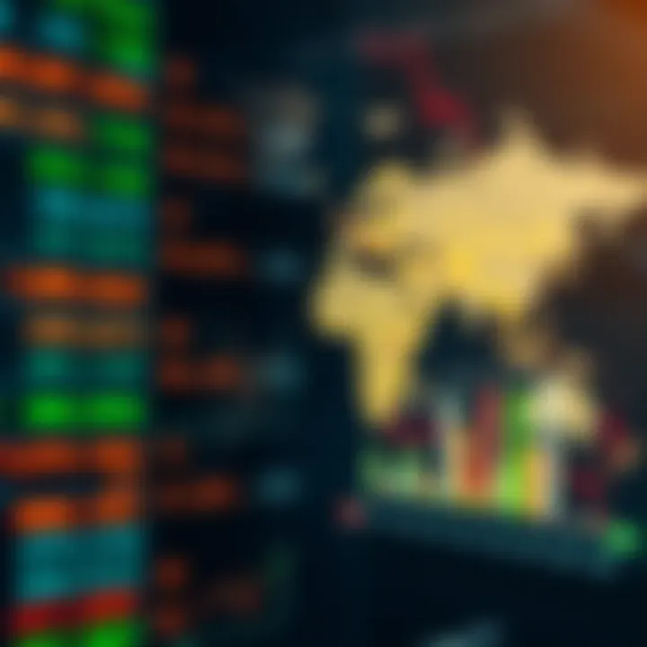 Global Forex market showing currency symbols and exchange rates with a digital world map background