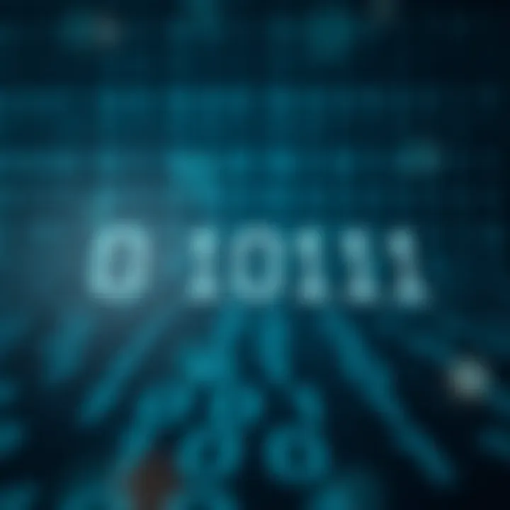 Diagram illustrating binary number system with zeros and ones representing digital data