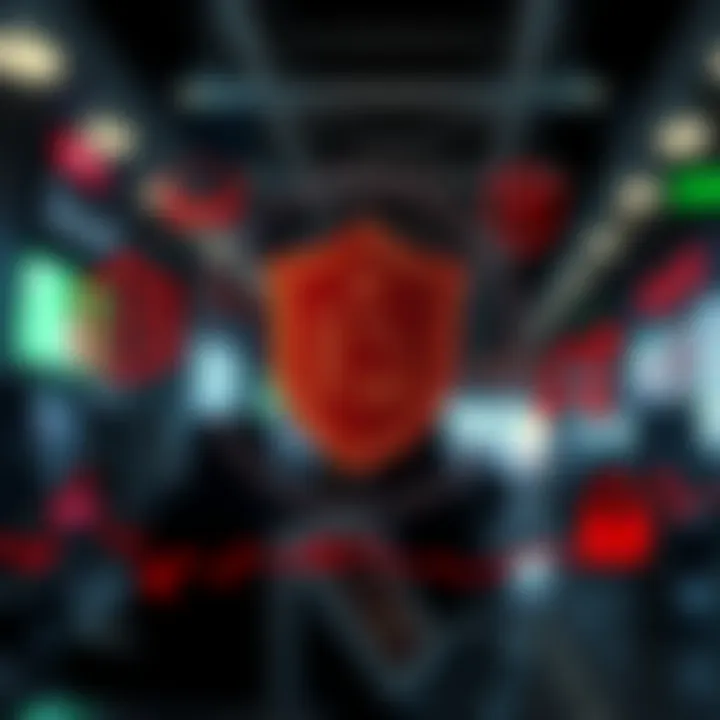 Conceptual graphic of regulatory compliance symbols and secure transactions in financial trading