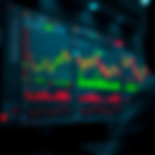 Illustration of a digital interface showing multiple financial charts and graphs representing copy trading activity