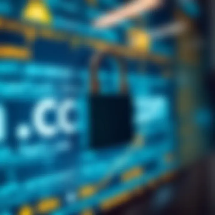 Domain Security and Management Essentials Visual representation of a secure digital lock over a domain name interface showcasing domain security measures