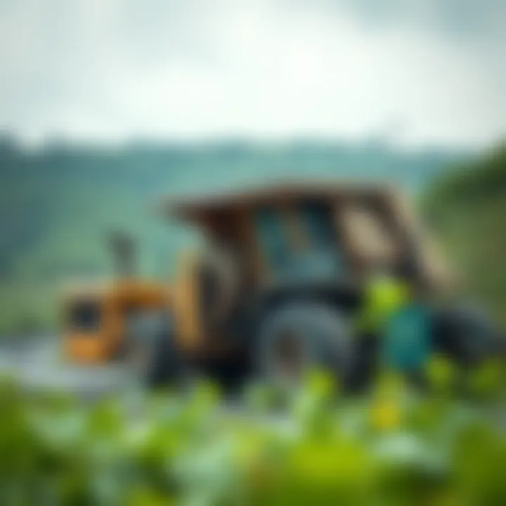 Sustainable mining machinery operating in a green landscape