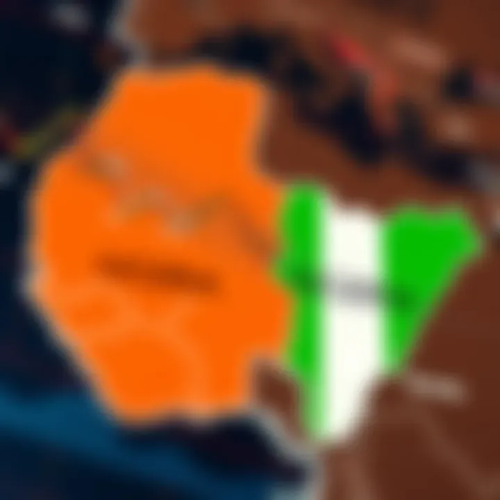 Map showing time zone differences between London and Nigeria illustrating forex trading hours