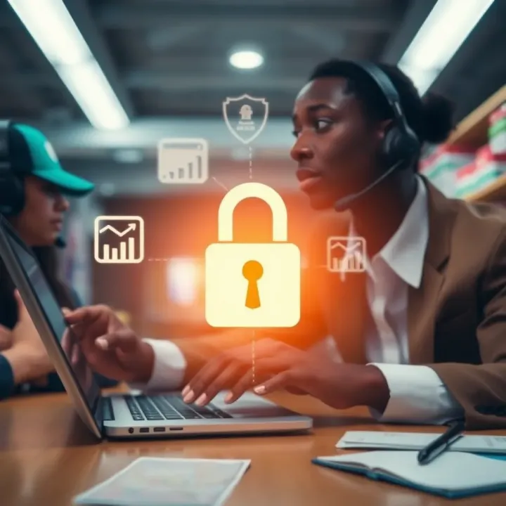 Conceptual illustration showing secure online payment methods and customer support for traders