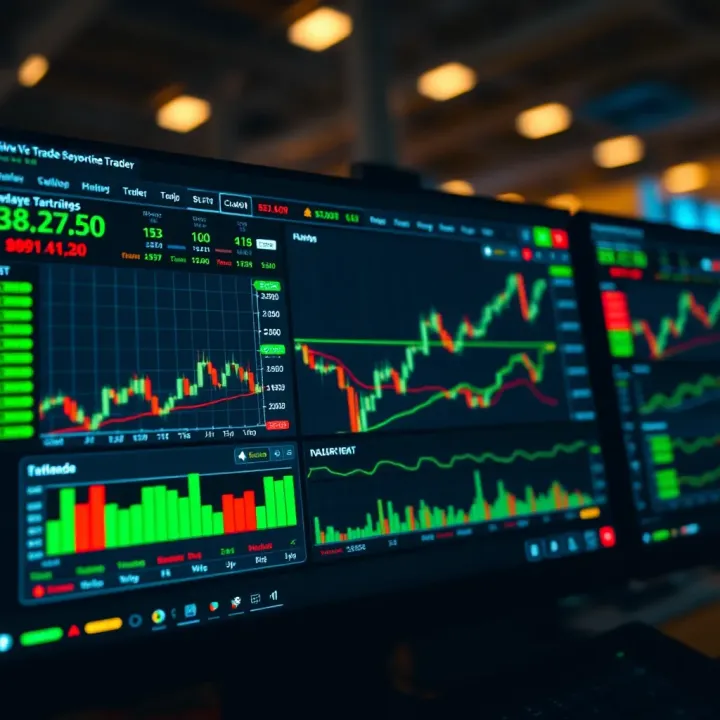Dashboard view of an online trading platform showing various stock charts and market data