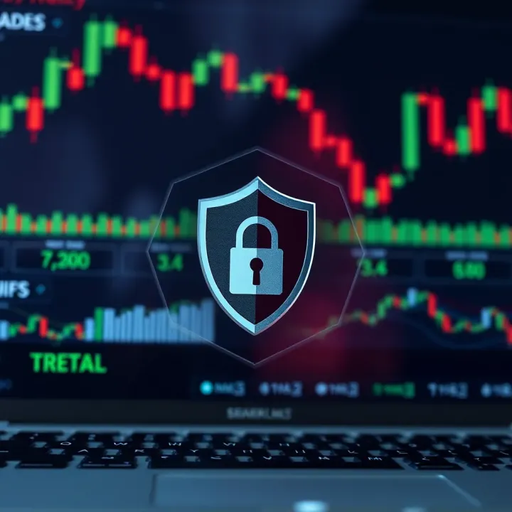 Graphic representation of security features with a shield and lock icons symbolizing secure online trading