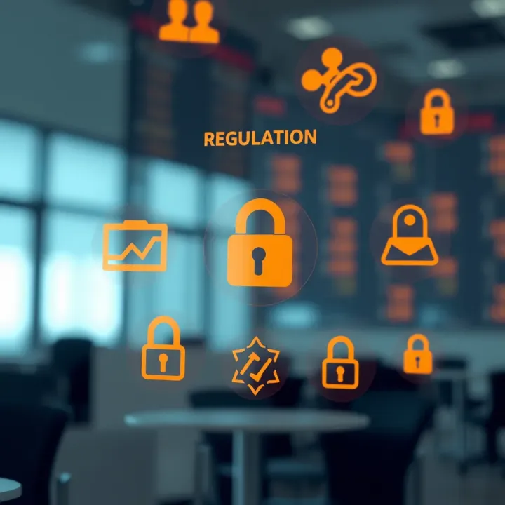 Regulation and Security Indicators for Reliable Trading Brokers Illustration of regulatory compliance and security symbols representing trustworthy trading brokers