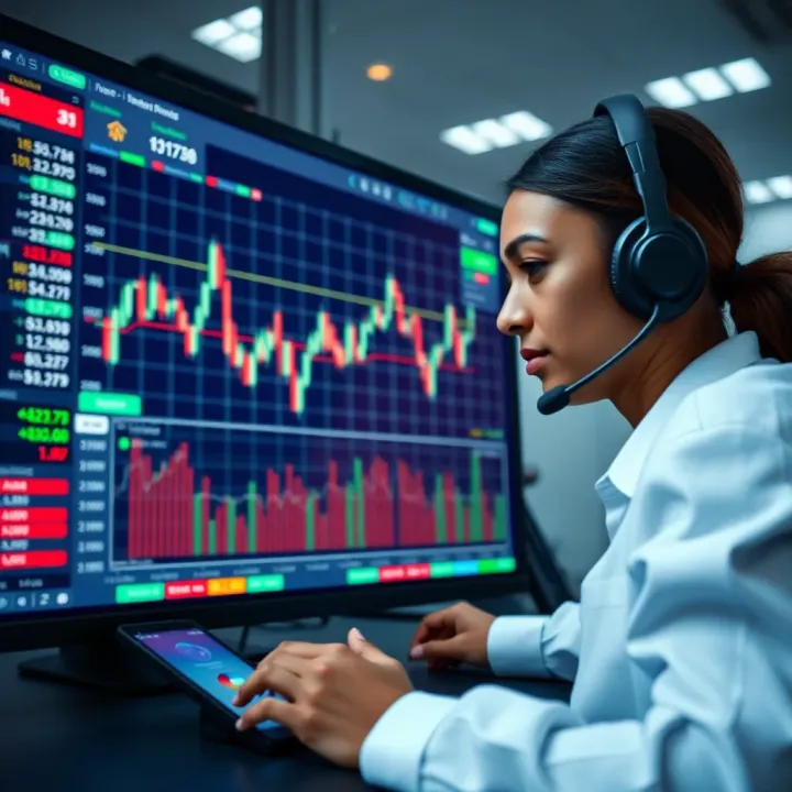 Secure online trading interface with graphs and analytics emphasizing safety and user support