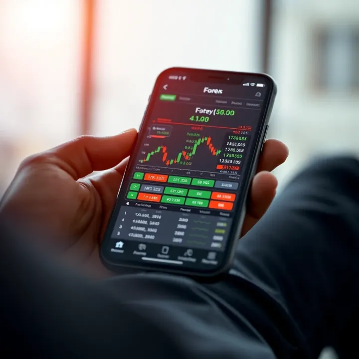 Mobile phone displaying forex trading charts with Nigerian currency symbols