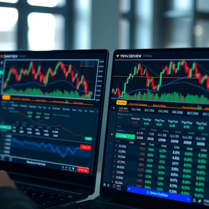 TradingView vs Deriv.com Platform Features Overview Comparison of TradingView and Deriv.com platform interfaces showing charting tools and trading options