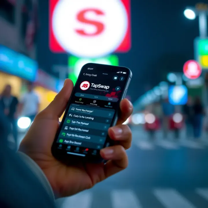 Mobile phone displaying TapSwap app interface for airtime recharge options