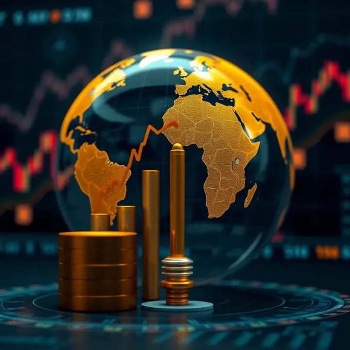Digital representation of cryptocurrency growth with abstract financial charts and a globe symbolizing global market impact