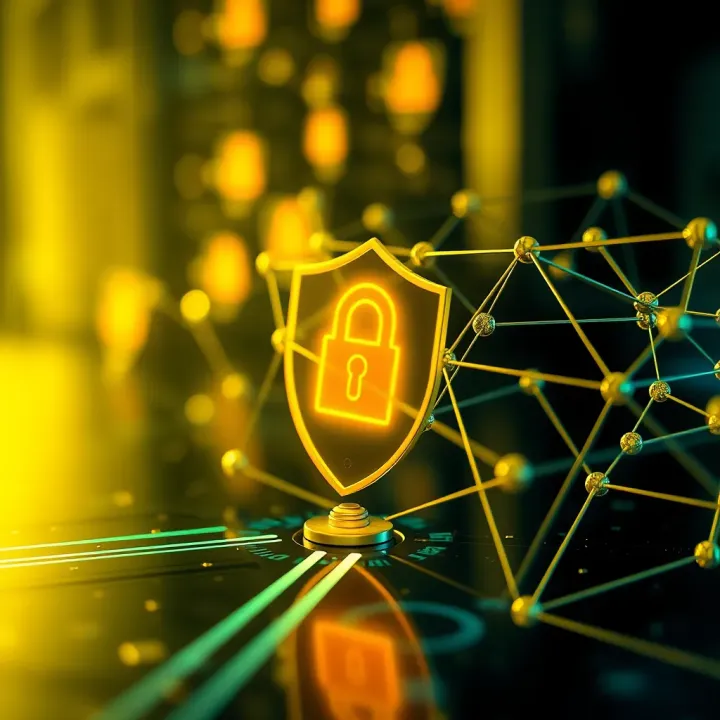 Illustration of blockchain technology with secure transaction nodes