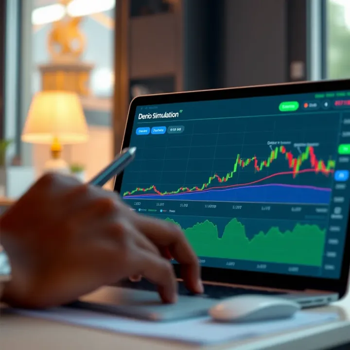 Trading Simulation Features on Deriv Demo Account Graphical representation of trading simulation features on Deriv platform highlighting risk-free practice environment