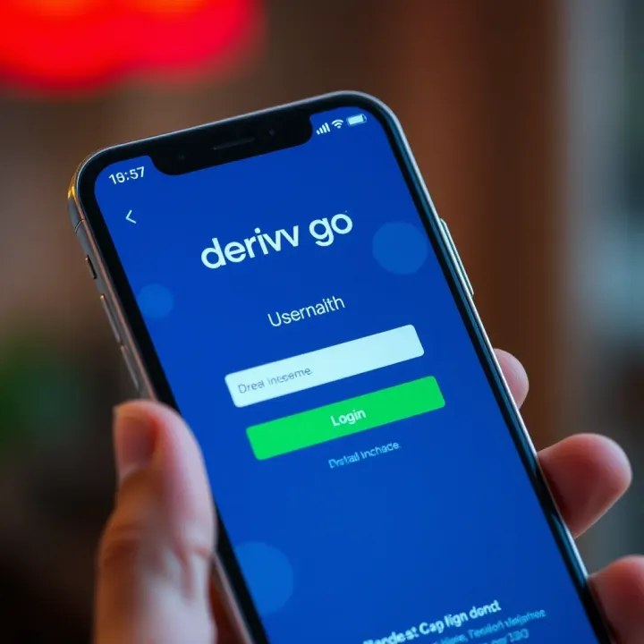 Deriv Go App Login Interface on Mobile Device Screenshot of Deriv Go app login screen on a smartphone displaying username and password fields