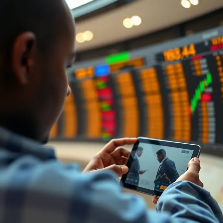 Illustration of a trader in Nigeria accessing integrated Deriv and TradingView features on a digital device