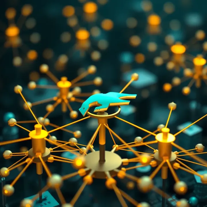 Elrond Network Blockchain and Technological Developments Illustration of blockchain technology and network nodes representing Elrond Network's infrastructure